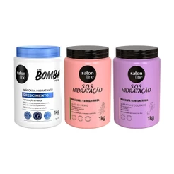 Kit com 2 Máscaras de Hidratação SOS Hidratação + 1 Máscara de Hidratação SOS Bomba Original Salon Line