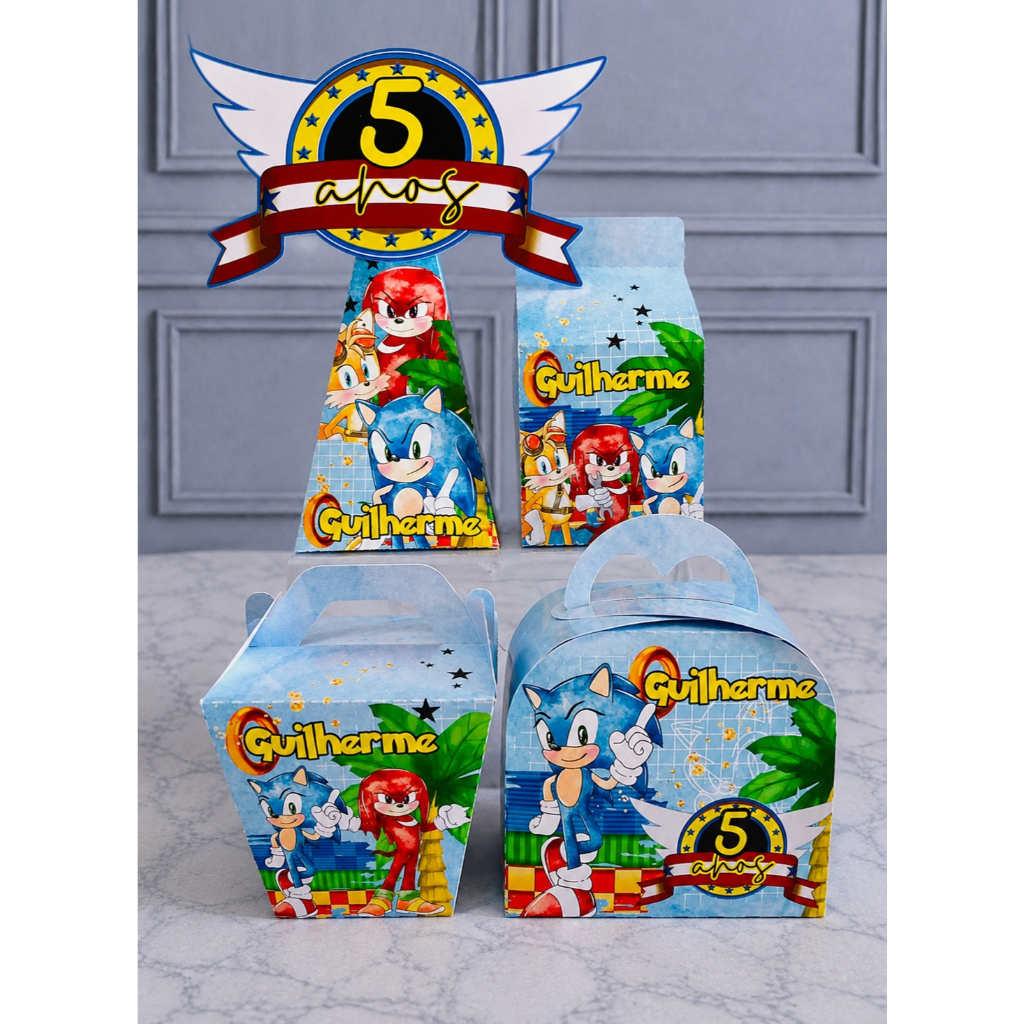 Kit Caixinhas Papelaria Personalizada SONIC Lembrancinha Surpresa aniversário festa infantil Desmontado