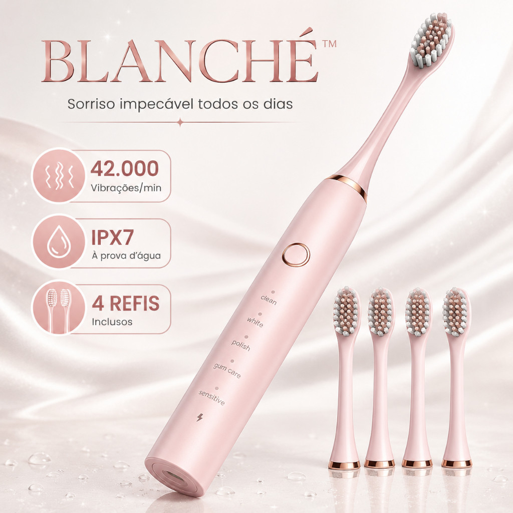 Escova De Dente Elétrica Sônica Recarregável USB com 4 Refis Limpeza Profunda 42.000 Vibrações