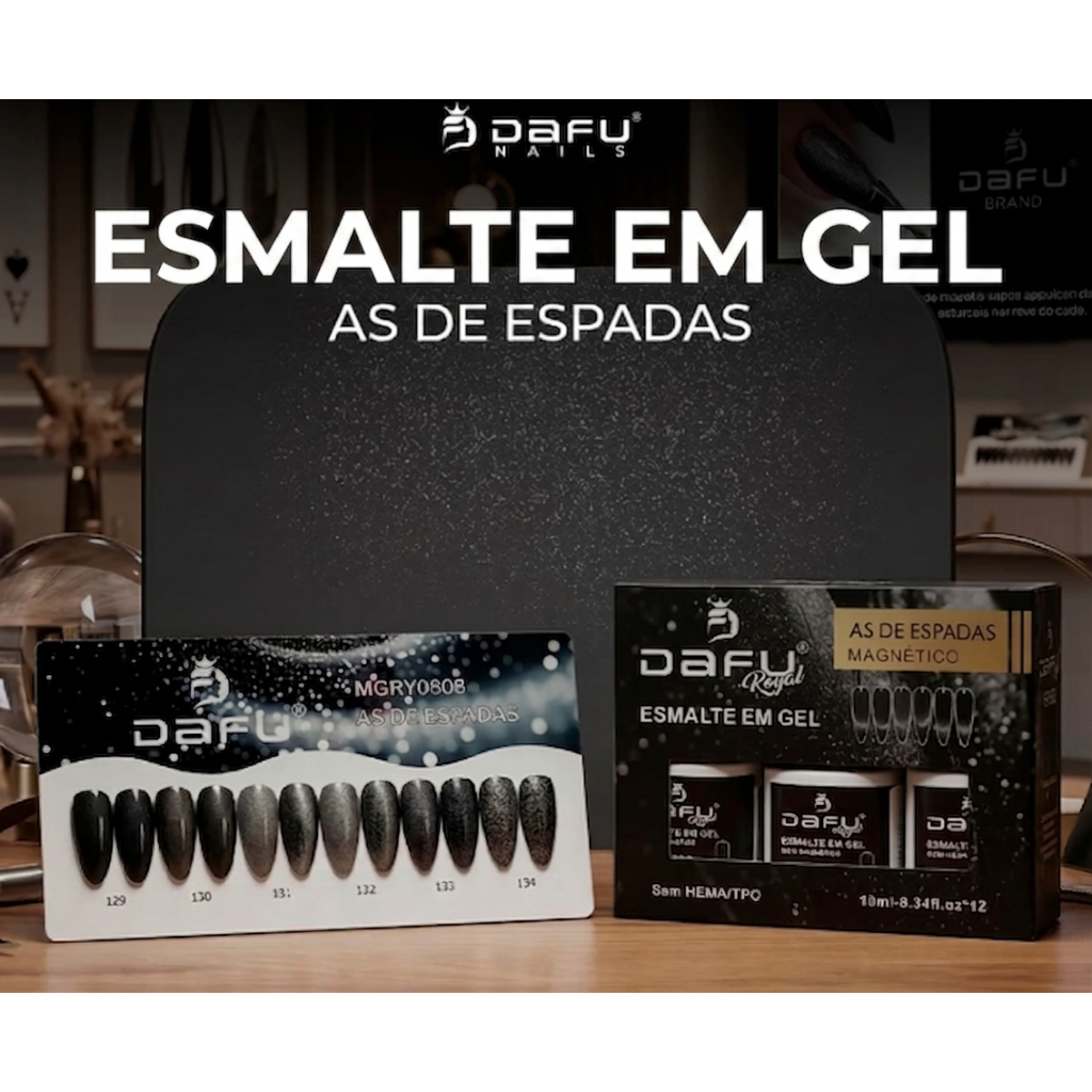 Kit 6 Unidades Esmalte Magnético Olho de Gato DAFU Coleção As de Espadas Cinza Preto - 10ml