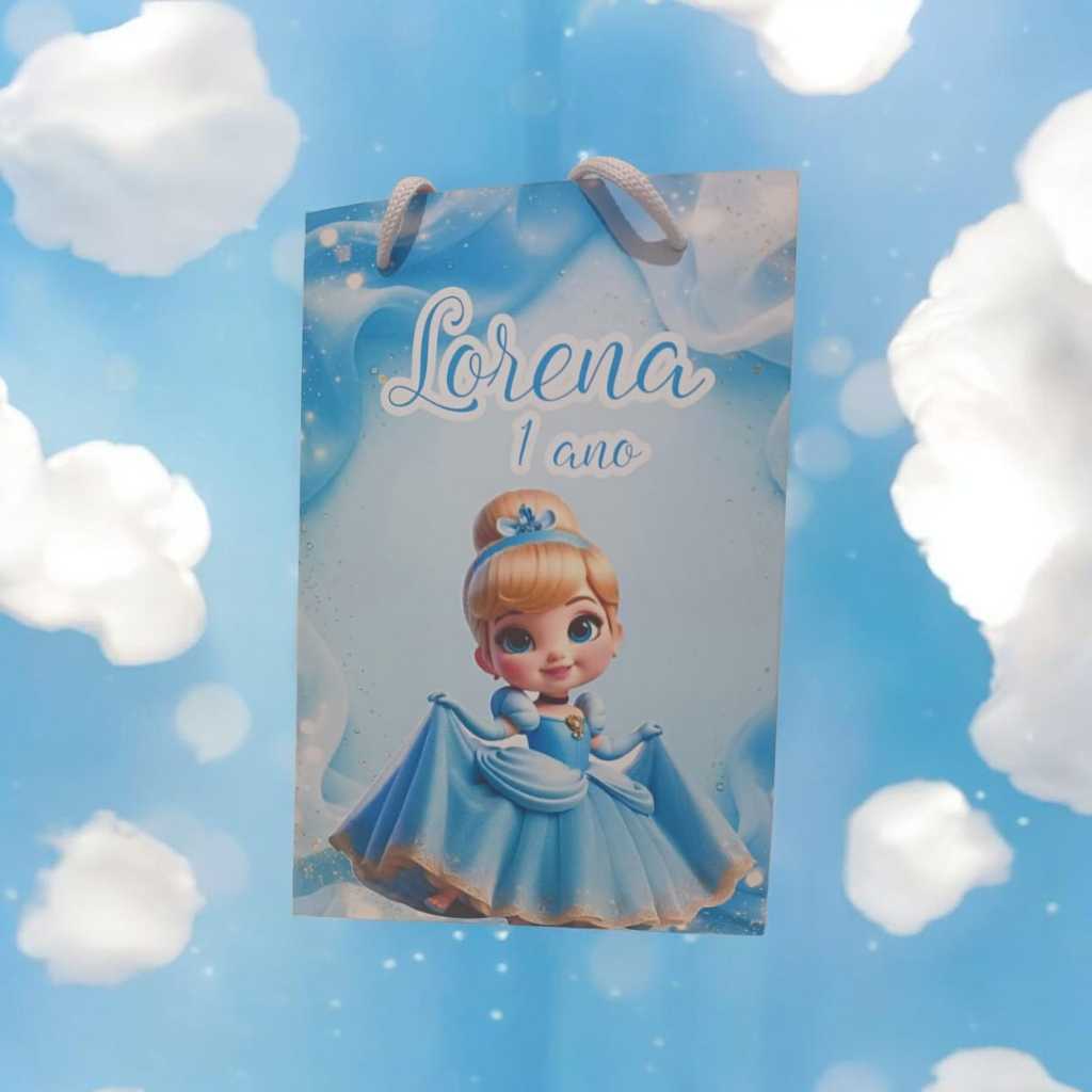 Sacolinha Personalizada com nome e idade (cabe Pipoca)  Cinderela Festa Aniversário Lembrancinhas
