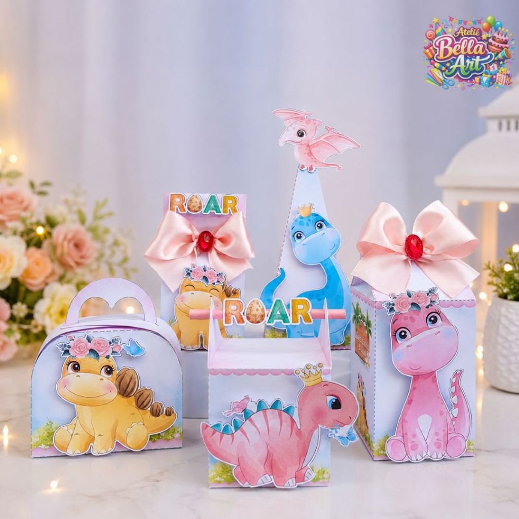 Dinossauro Rosa Menina - Kit Personalizado Clássico Festa Infantil Lembrancinha Aniversário