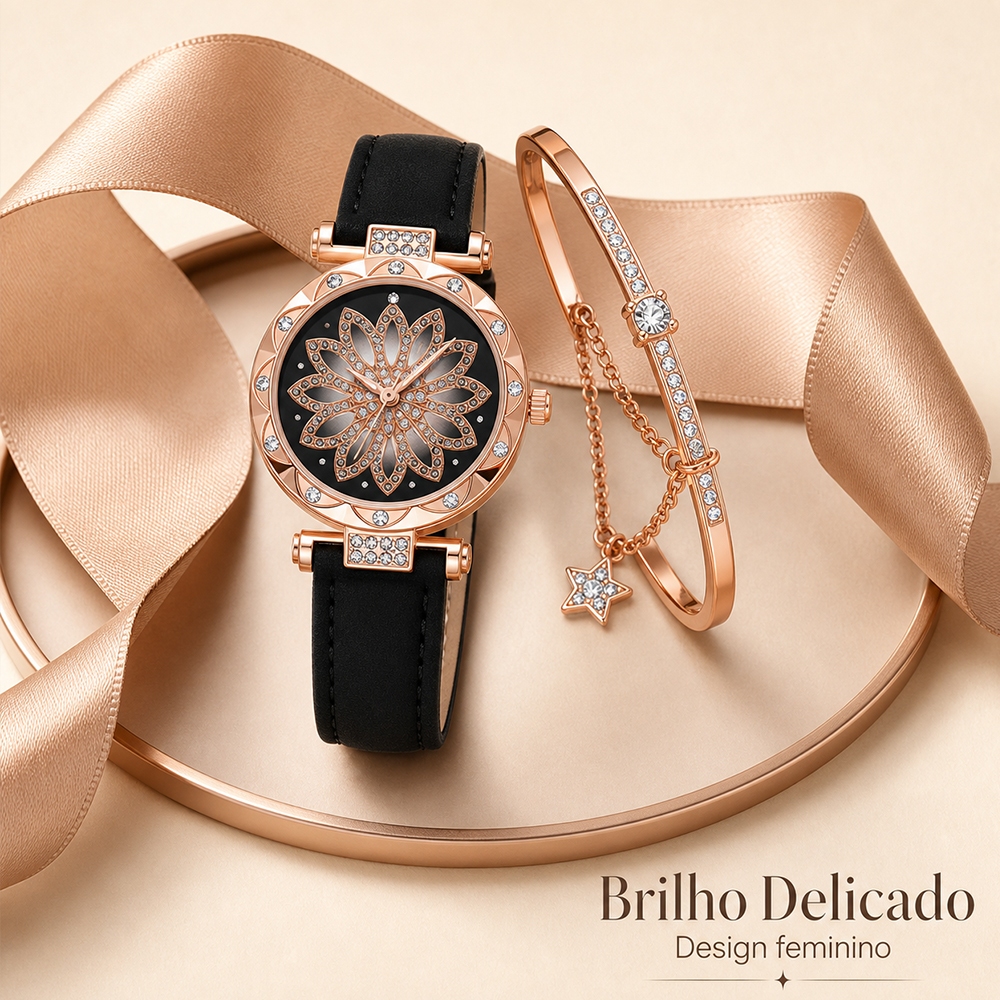 Relógio Feminino Diamond Elegance Luxo Quartzo Pulseira Verde