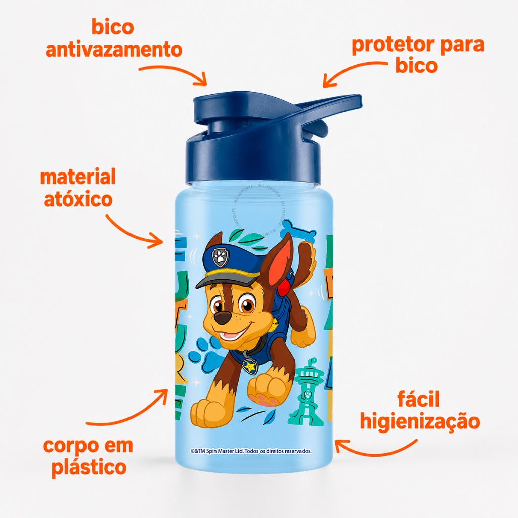 Squeeze Garrafinha Infantil Patrulha Canina Água Tampa Alça Chase Skye Lancheira Garrafa 500ml · foto 2