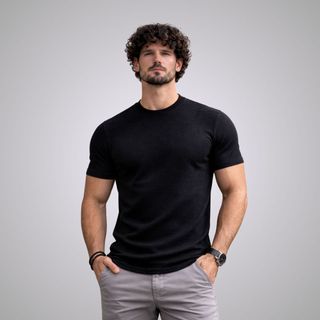 Camiseta Texturizada  Canelada Masculina Camisa Premium Elegante Básica