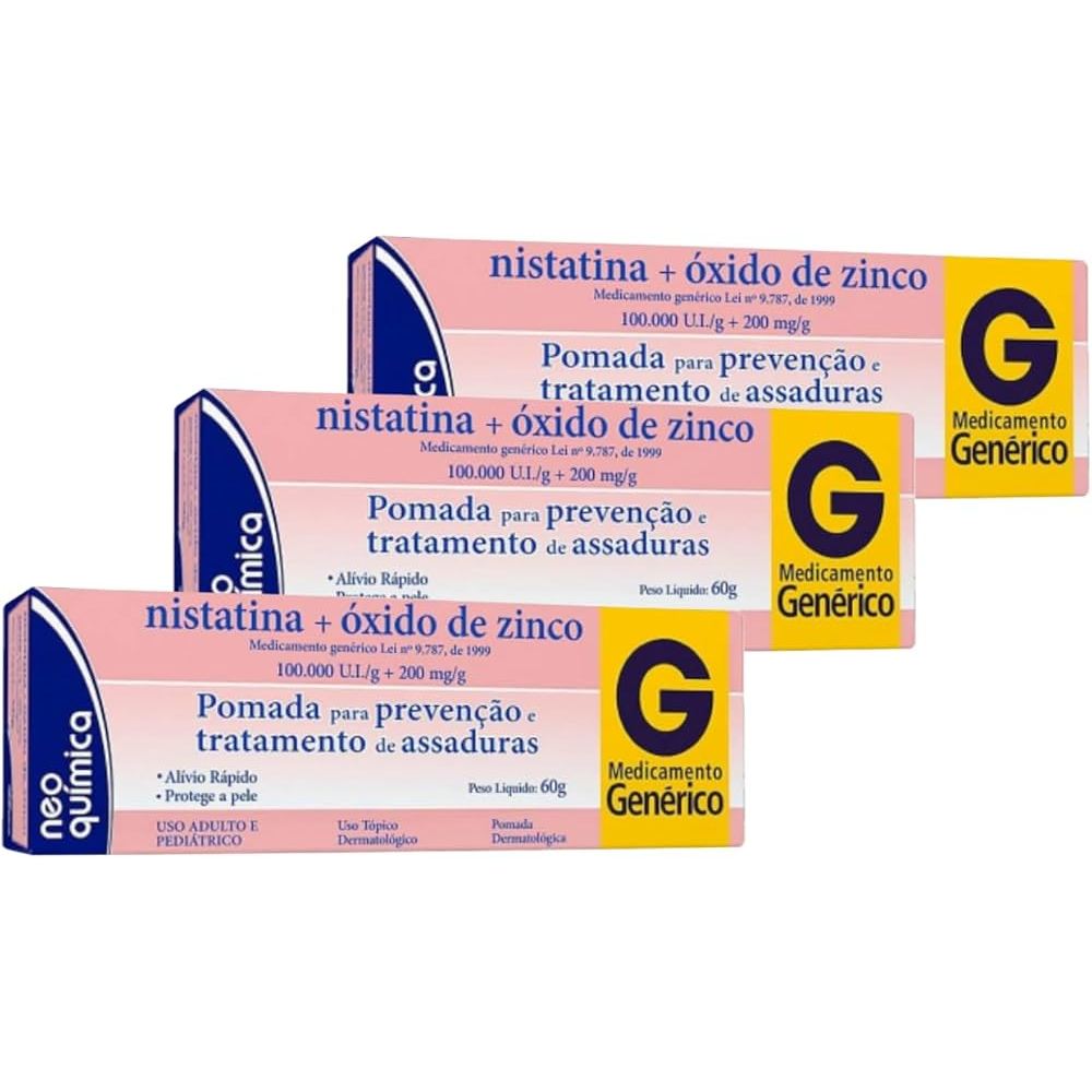 KIT COM 3 UND POMADA ASSADURA NISTATINA COM OXIDO DE ZINCO 60G CADA NEO QUIMICA