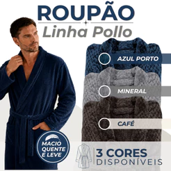 Roupão Pollo Microfibra Extra Macio Toque Suave Masculino 100% Poliéster Banho Appel