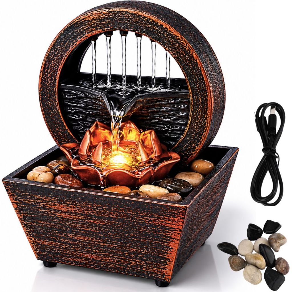 Imagem Fonte de Água Flor de Lótus Luminária Relaxante Led Quente Zen Feng Shui Meditação