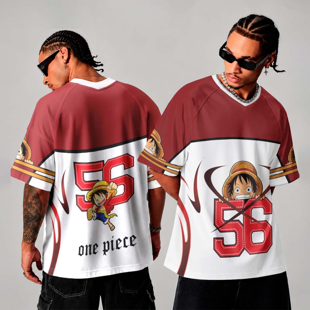 Camiseta Jersey Streetwear Oversized Luffy One Piece Gear Anime Urban Y2k American Skatewear College