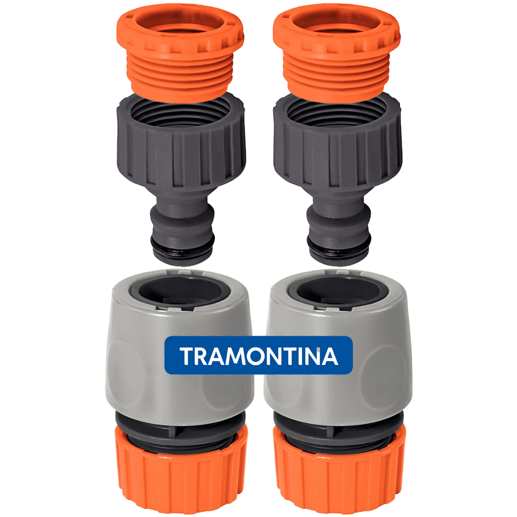 Kit 2 Engate Rápido + 2 Adaptador Rosca 3/4 x 1/2 Mangueira Torneira Tramontina