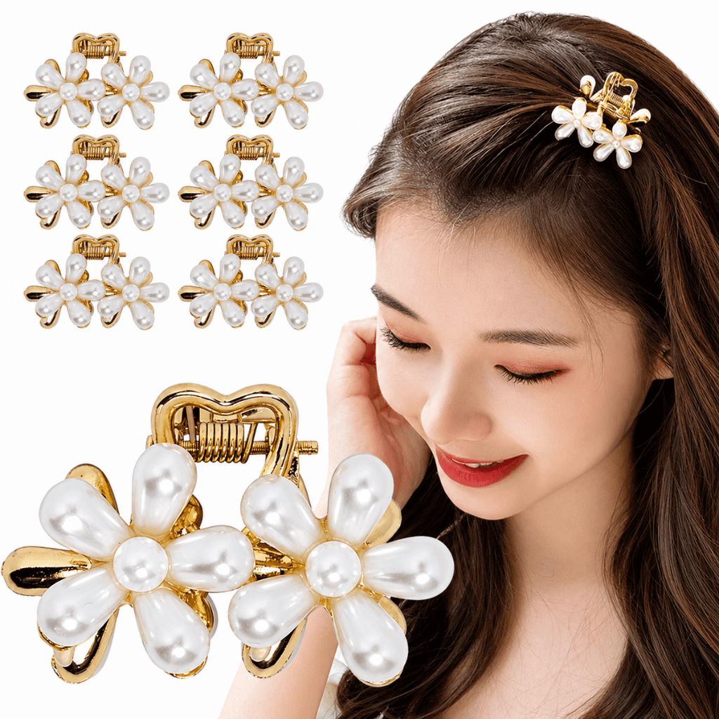 6 Mini Piranha Cabelo Flor Pérola Prendedor Presilha Pequena Coque Penteados Franja Estilo Coreano Grampos De Cabelo