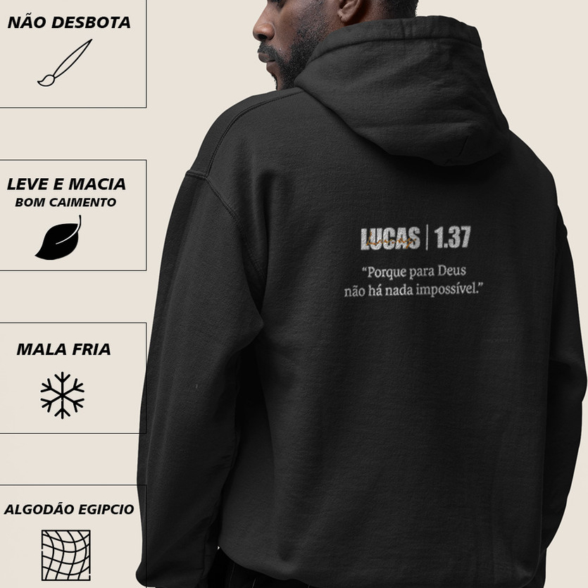 Moletom Unissex Frio Blusa Canguru Capuz Algodão Lucas 1:37