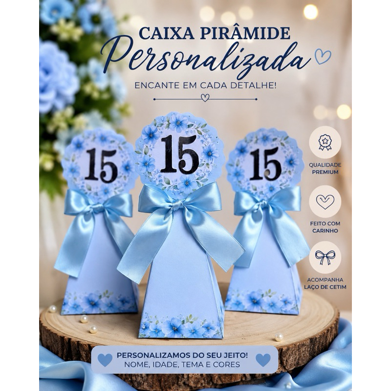 CAIXA PIRÂMIDE PERSONALIZADA 15 ANOS | LEMBRANCINHA PARA FESTA DE ANIVERSÁRIO