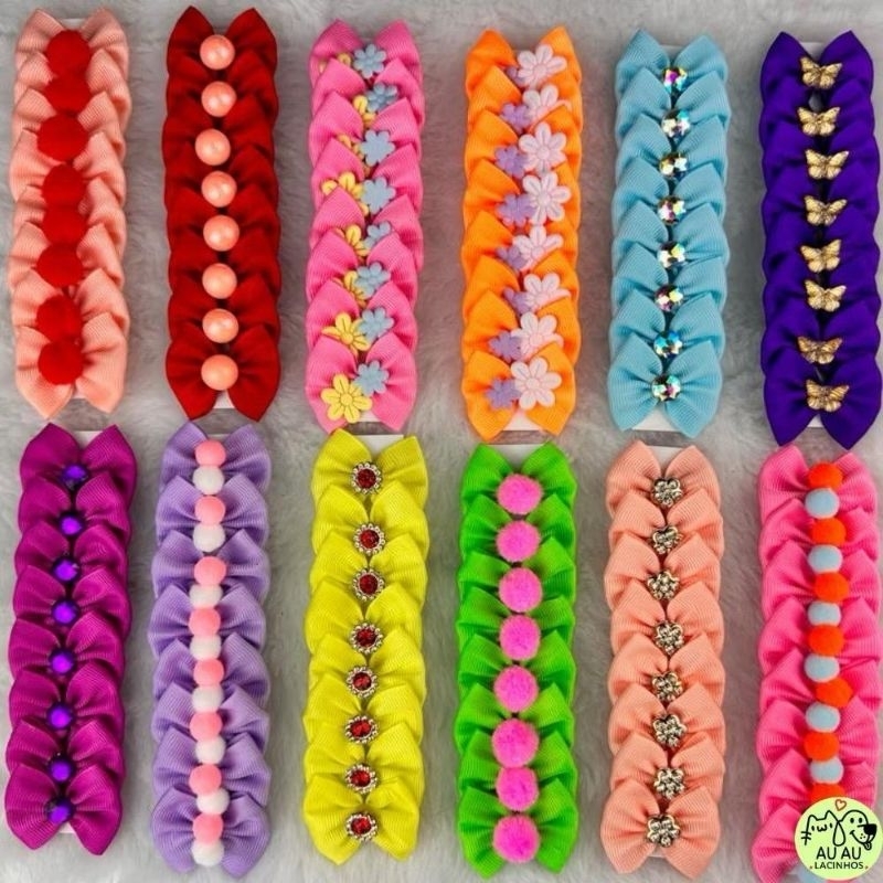 300 200 100 und Laços Pet Coloridos Lacinho Pet Medio Banho Tosa Acessórios para Cachorro com Liga