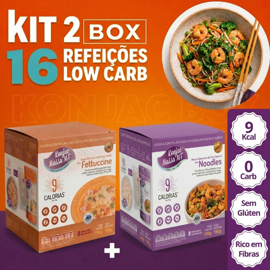 Kit 2 Box Konjac Massa Tipo Macarrão Fettuccine + Noodles Sem Glúten Zero Carb Rende 16 Refeições