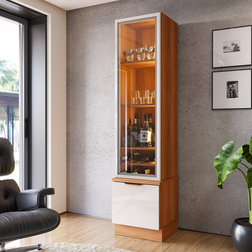 Cristaleira Reflecta Noble 2 Portas com LED e Espelho MDF MDP Vitrine Decorativa