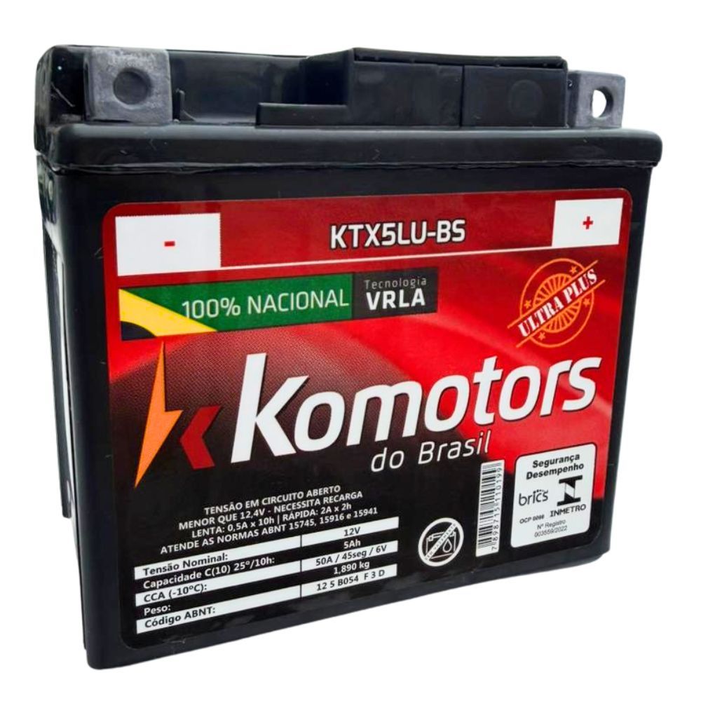 Bateria Para Moto Komotors Ktx5lu-bs Honda Cg 125 150 160 Titan Fan Biz Bros Pcx