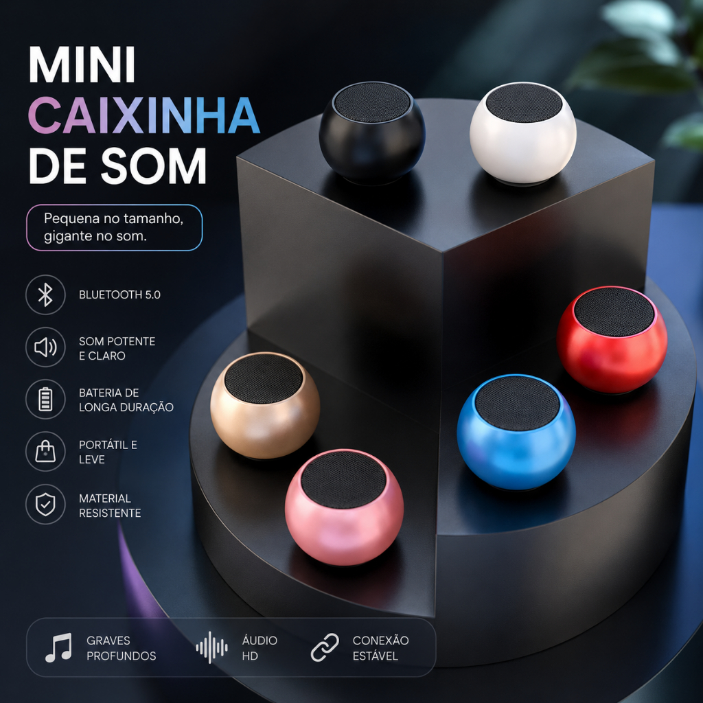 Mini Caixinha De Som De Metal Bluetooth Amplificada de 3W Potente