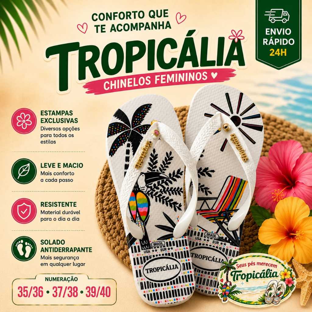Chinelo Feminino Estampado Confortável Antiderrapante Macio Casual