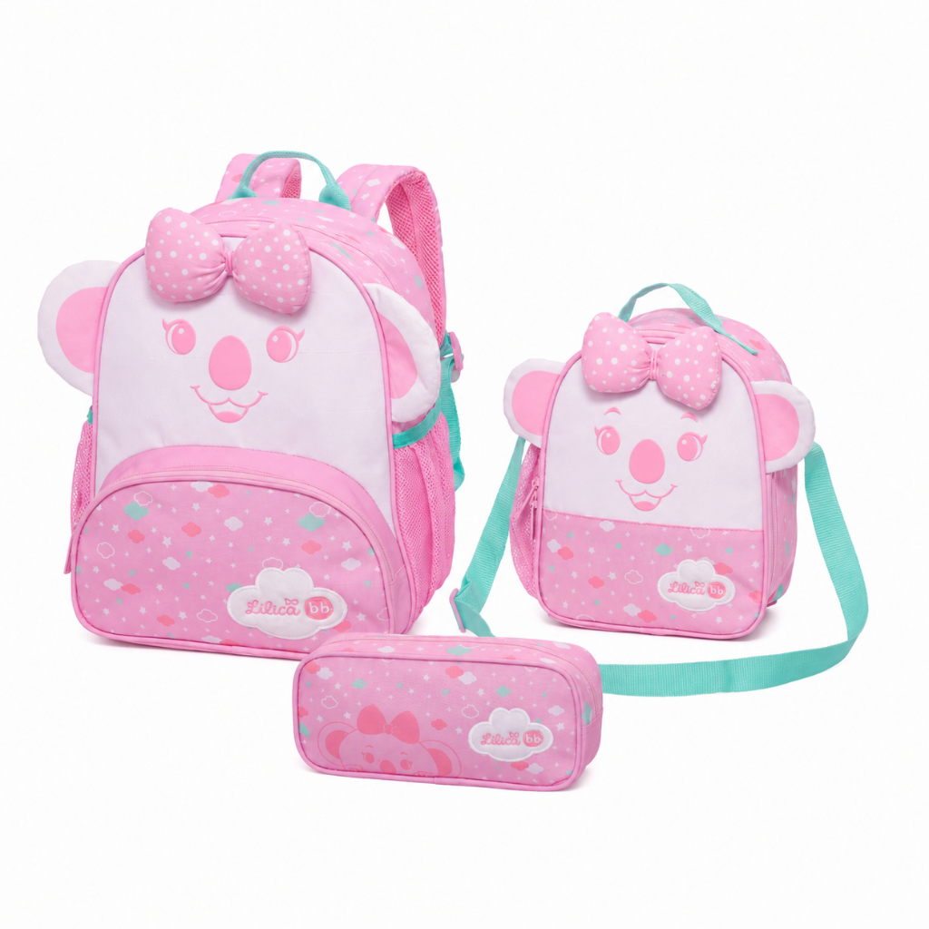 Kit Mochila Infantil Lilica BB Com Lancheira Térmica E Estojo Escolar Menina Rosa Completo Estudo