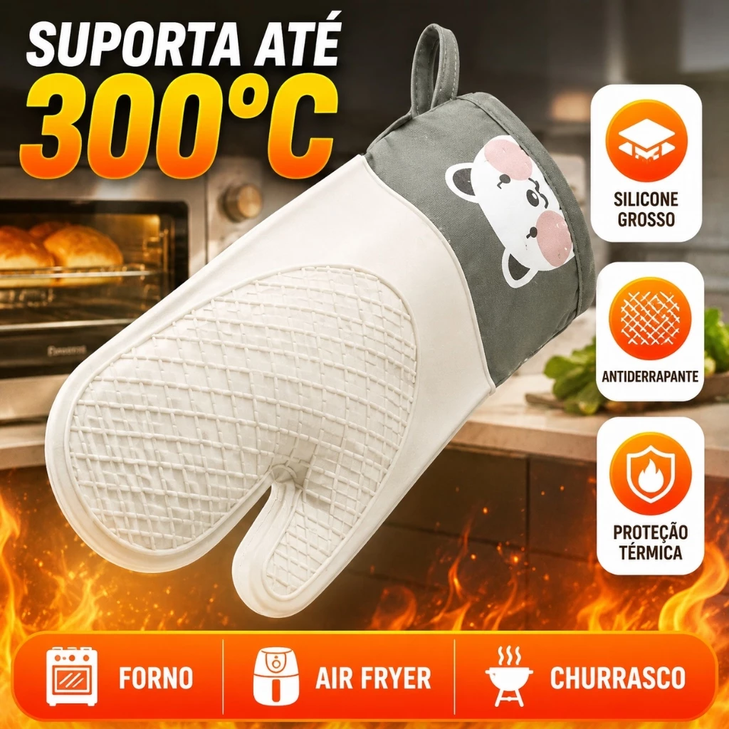 Luva Térmica Silicone Resistente 300°C Grossa para Cozinha Forno e Confeitaria Branca ou Verde — imagem 1