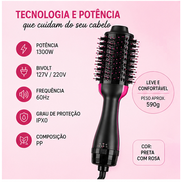 Escova Secadora Bivolt 1300W Profissional Alisadora Modeladora Iônica Anti Frizz