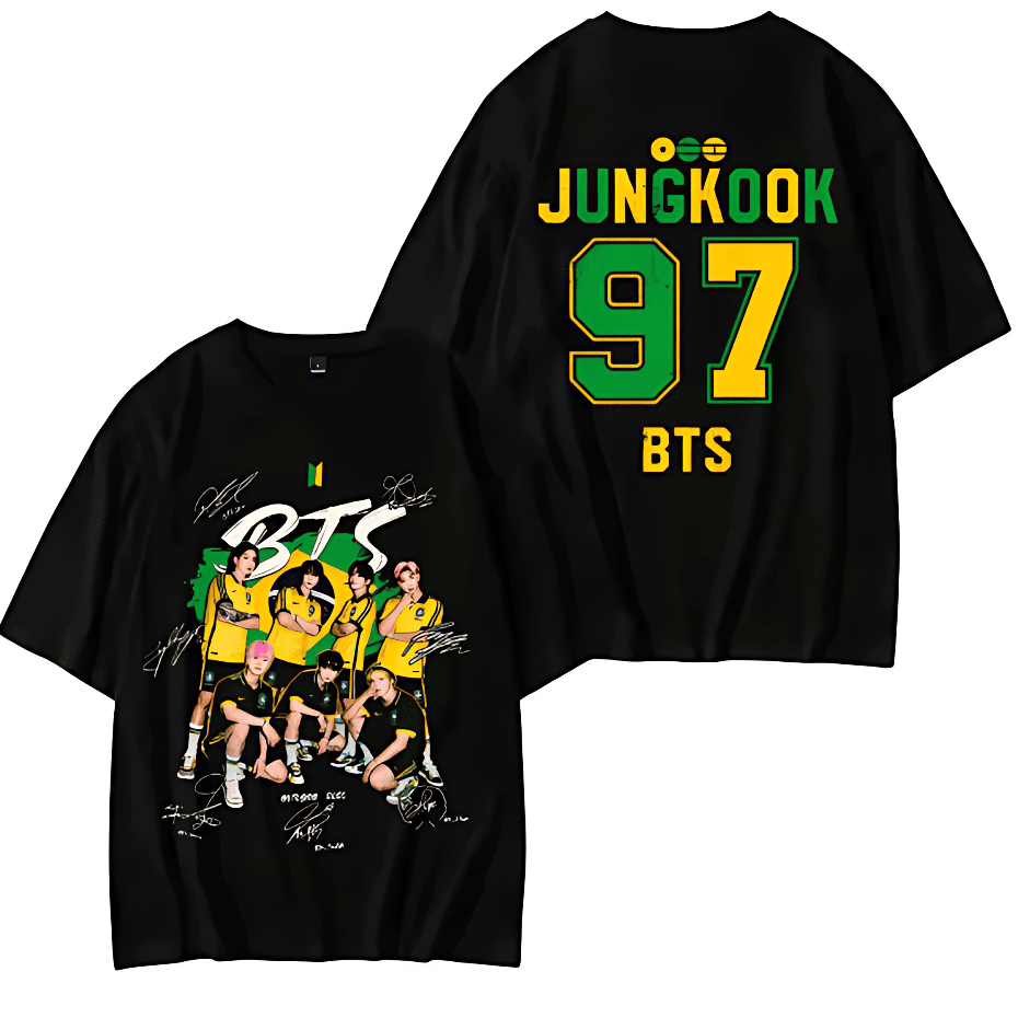 Camiseta Unissex Camisa Jungkook BTS 97 Brasil Verde Amarelo 100% Algodão Adulto/Infantil Tecido Confortável