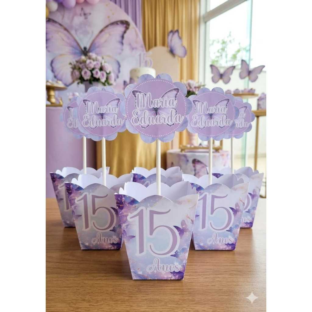 Cachepo - centro de mesa personalizado 15 anos- jardim- borboletas -Lembrancinhas-Pegue e Monte