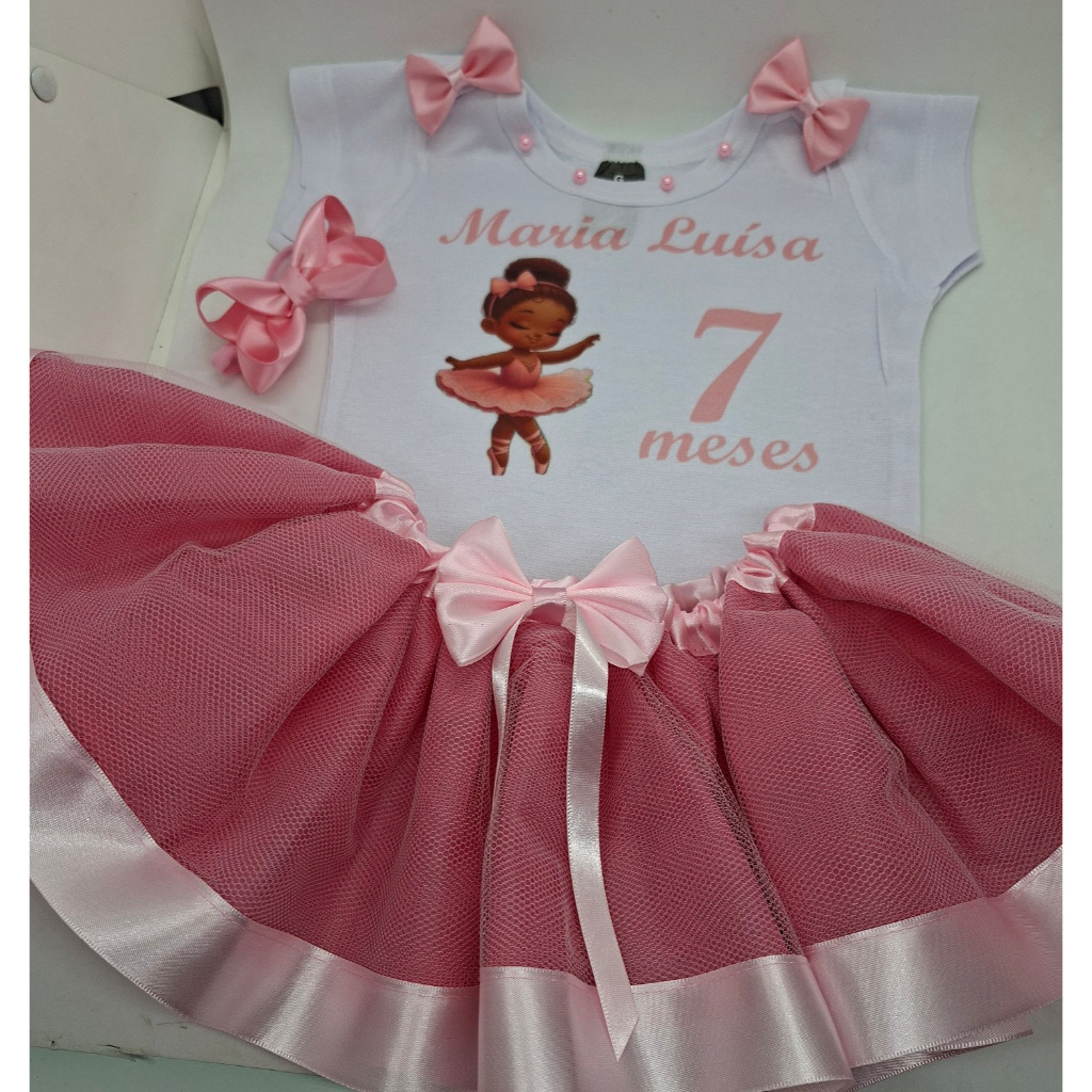 Body Personalizado com saia de tule e lacinho Ballet Bailarina baby.