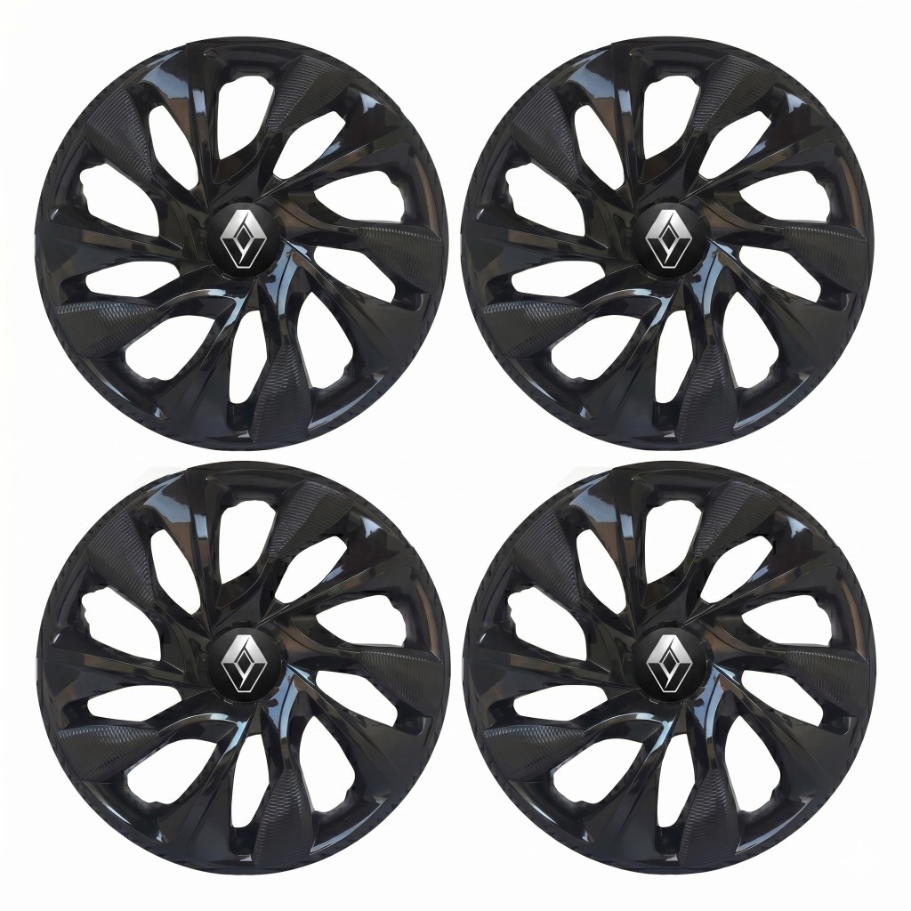Jogo Calota DS4 Renault Preto Brilhante Captur Symbol Scenic Megane Logan Laguna Kangoo Fluence Duster Clio