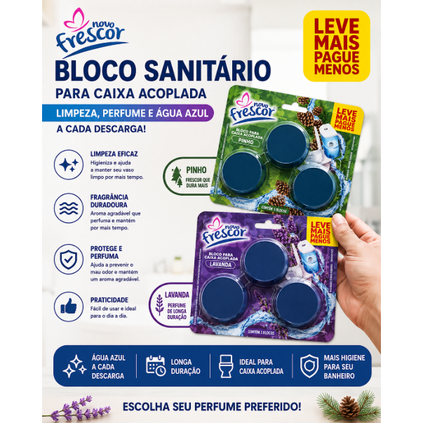 Bloco Para Caixa Acoplada Pedra Sanitária Pastilha Tablete - Limpeza Profunda - ENVIO FULL KIT C/09  ou 6 ou 03 Blocos