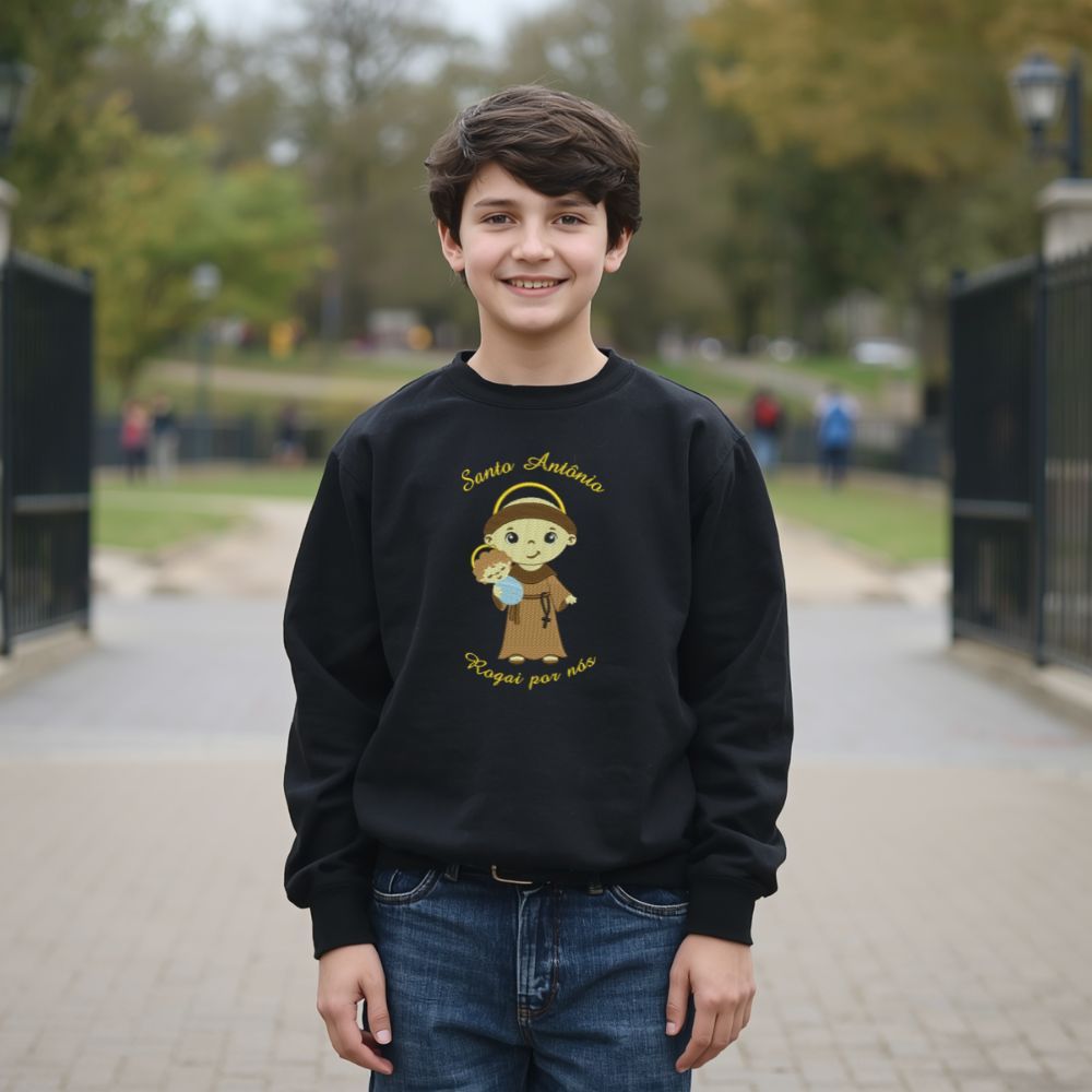 Moletom Infantil Para Menino Santo Antônio Rogai Por Nós Bordado Moda Fé Católica Cristã