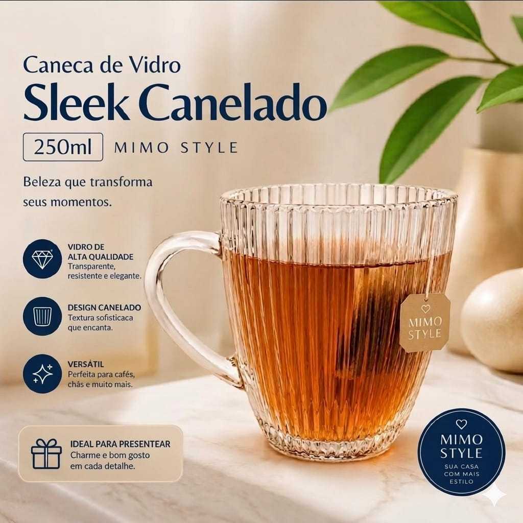 Caneca de Vidro Sleek Canelado 250ml Mimo Style