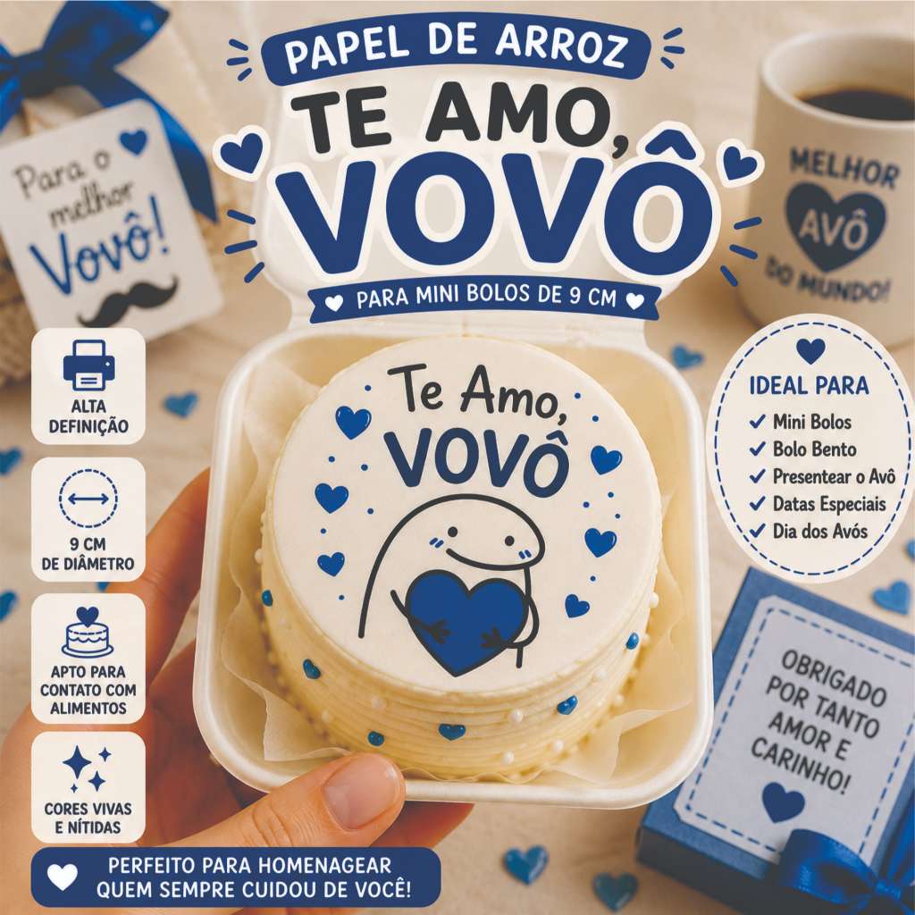 Papel de arroz Flork Meme Dia do Vovó Avô Avos Bolo Bentô Bento Cake