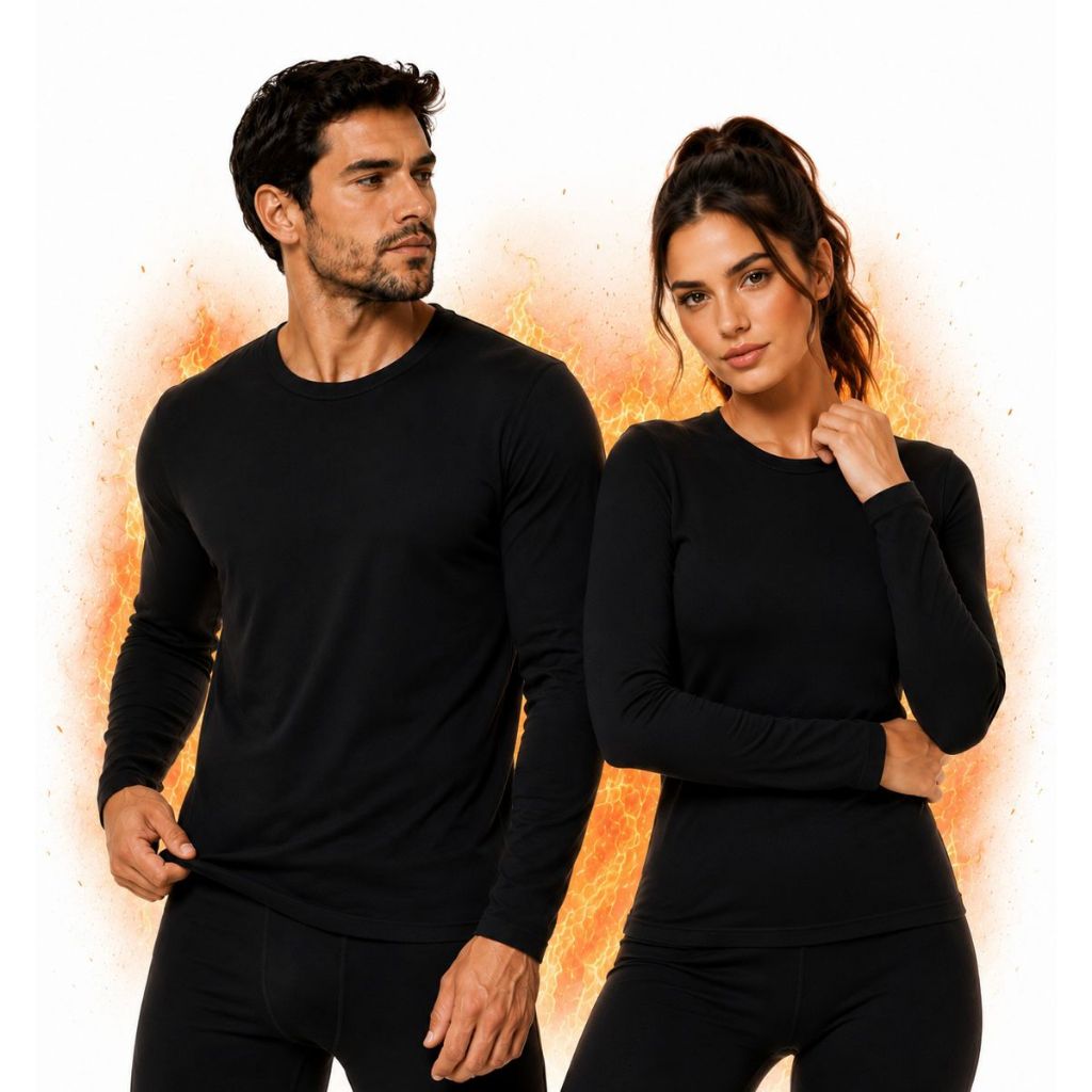 Conjunto Segunda Pele Térmica Confortável Flanelado Frio Intenso Preto Masculino Feminino