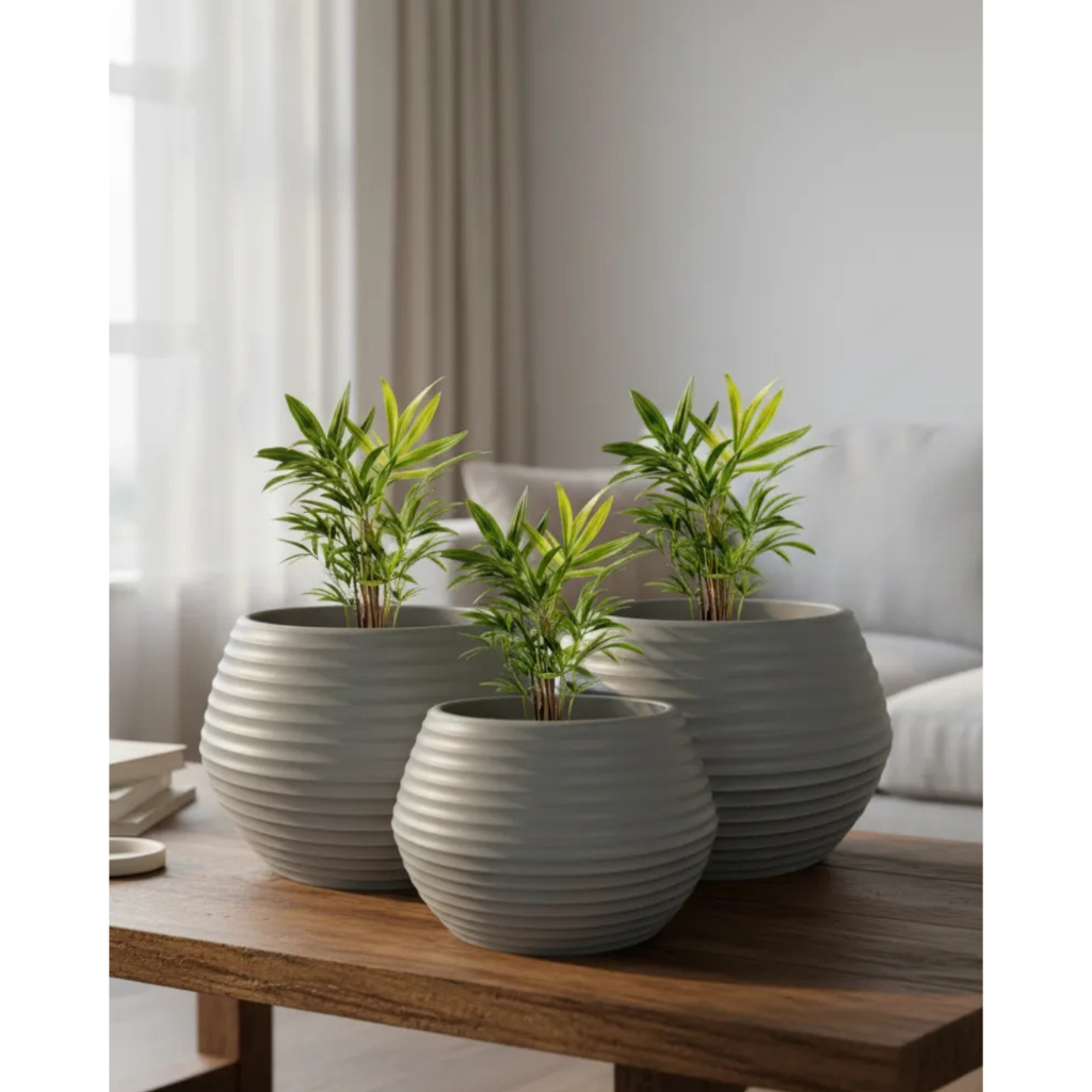 Kit 3 Vasos Decorativo Esfera Ondulada N°2 Planta Flor Orquidea Anturio Lirio Suculentas Polietileno
