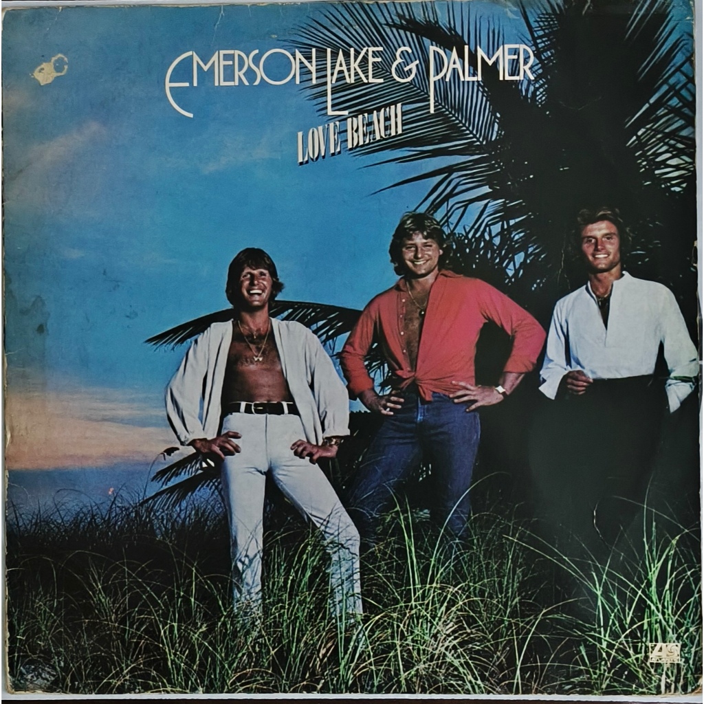 LP EMERSON LAKE & PALMER LOVE BEACH 1978  ( CAPA COM MARCAS DO TEMPO DISCO BOM ESTADO )