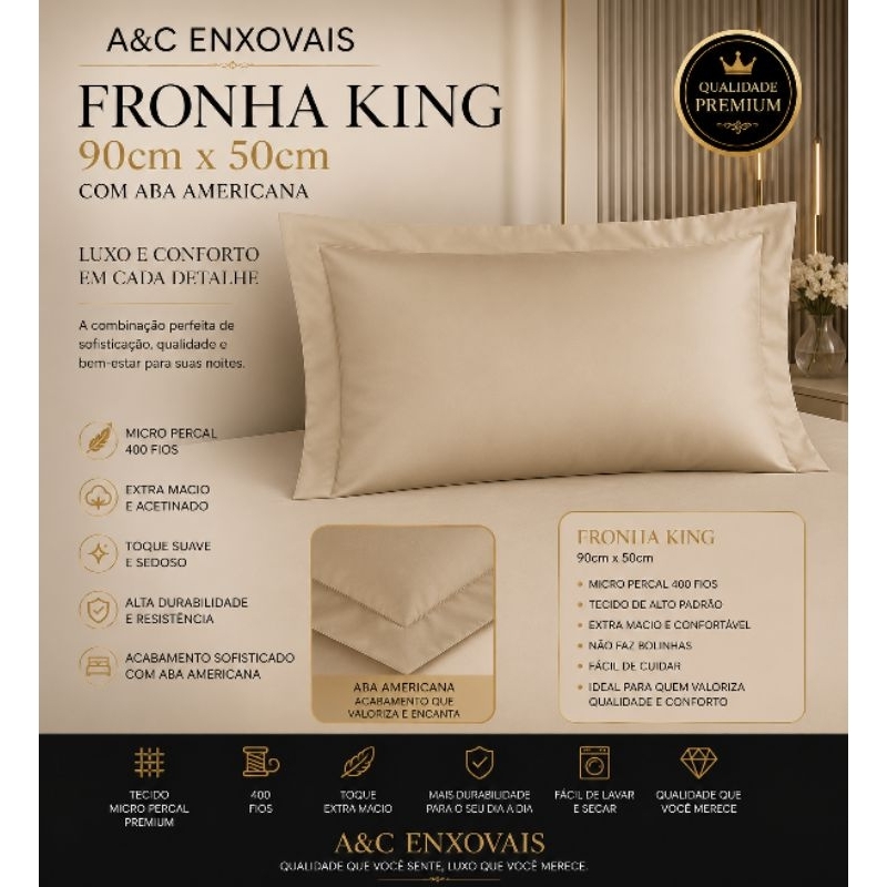 kit 2 Fronhas Porta Travesseiro king 90x50 Com Abas Laterais Micropercal 400 Fios Para Cama king