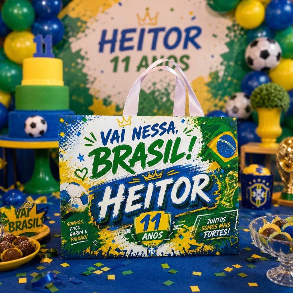 Sacolinha Vai Nessa Brasil Personalizada Futebol Pegue e Monte Festa Infantil Lembrancinha Copa Brasil