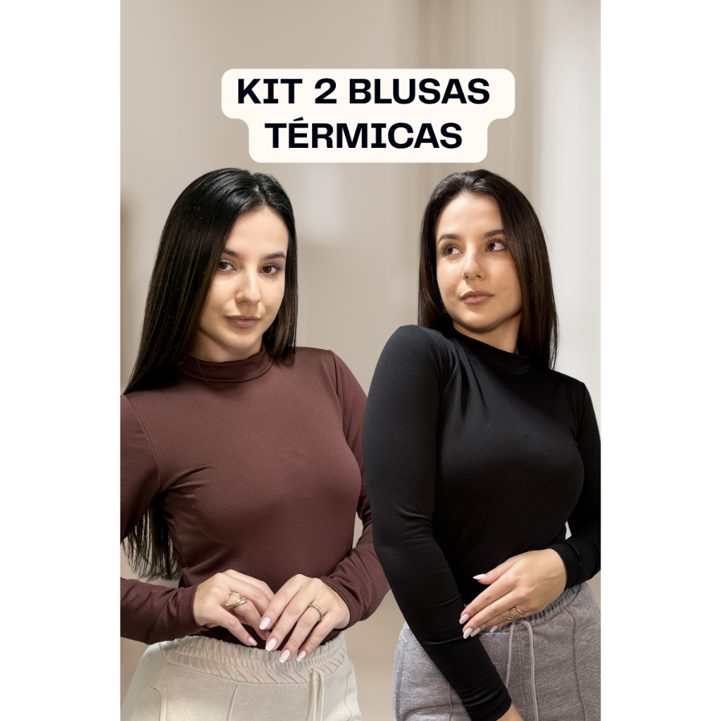 Kit 2 Blusas Térmica Feminina Gola Média Segunda Pele Manga Longa Inverno Confortável Proteção para o Frio