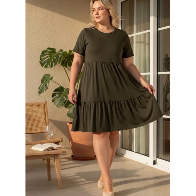 vestido 3  maria rodado com mamga suplex g gg g1 g2 44/46/48/50/52/54