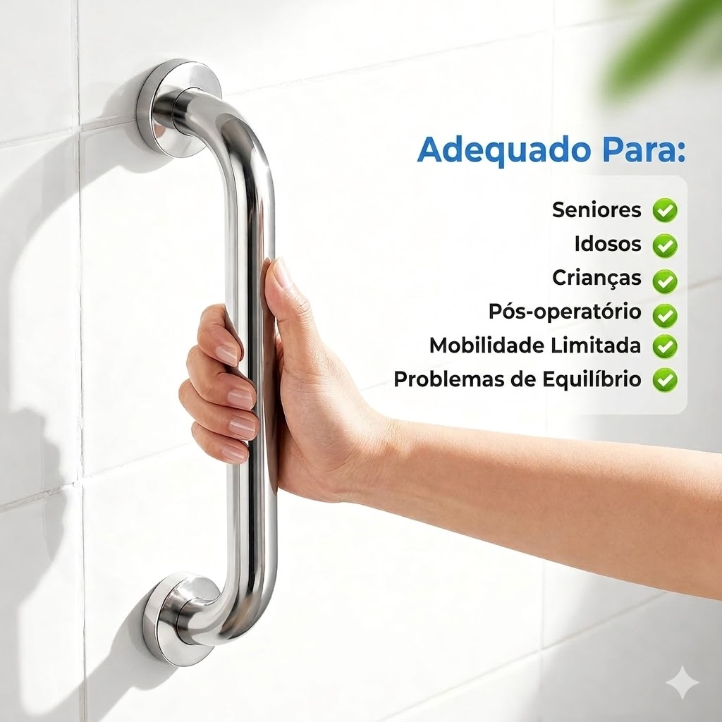 Kit 2 Barras Apoio 60cm 40cm 80cm Antiqueda Inox Banheiro Escada Corrimão Suporte Idosos Alça PCD