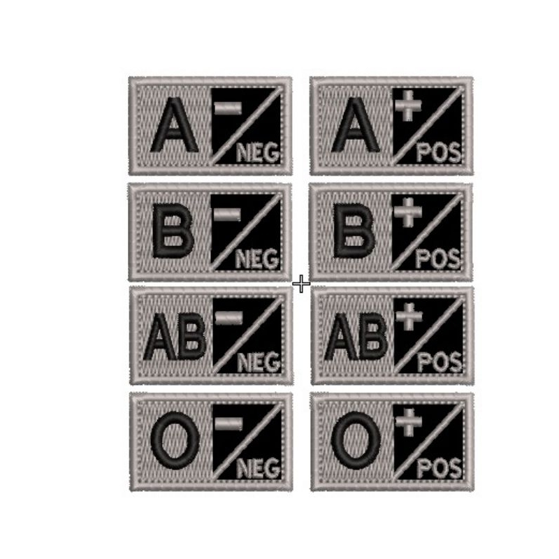 PATCH BORDADO TIPO SANGUÍNEO 5X3 CM COM VELCRO PATCH BORDADO BLOOD TIPE TERMOCOLANTE PATCH BORDADO COM VELCRO CINZA