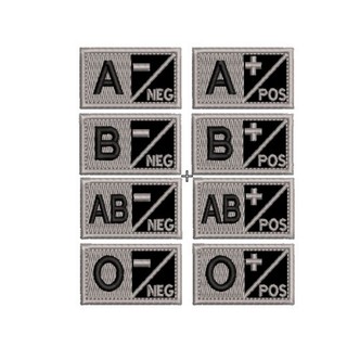 PATCH BORDADO TIPO SANGUÍNEO 5X3 CM COM VELCRO PATCH BORDADO BLOOD TIPE TERMOCOLANTE PATCH BORDADO COM VELCRO CINZA
