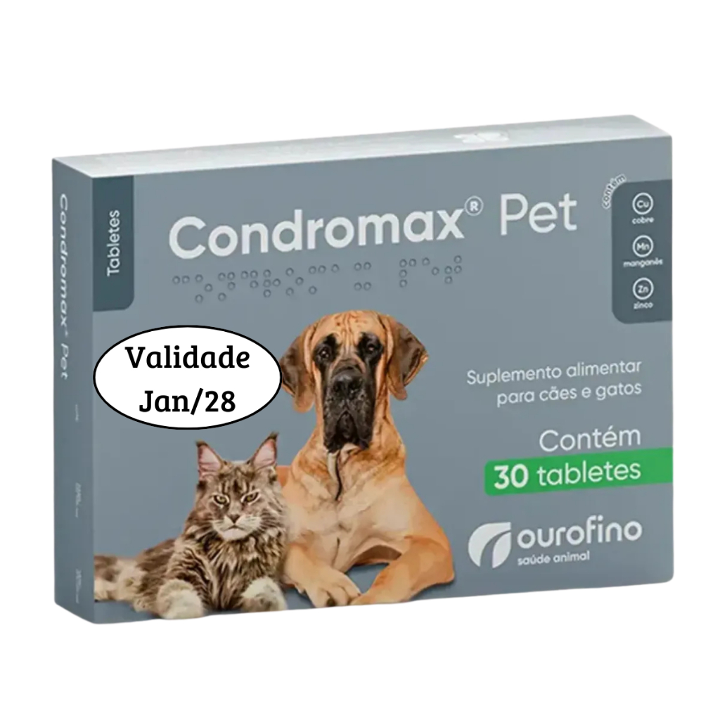 Condromax Pet Ourofino 30 Comprimidos Suplemento Condroprotetor Para Cachorro Gato Articulações
