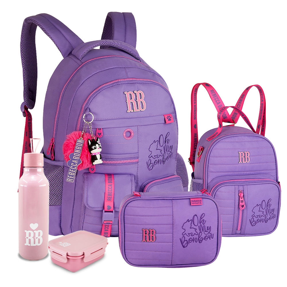 Kit Mochila Costas Feminina Rebecca Bonbon Estojo Grande Lancheira Térmica Organizador Interno