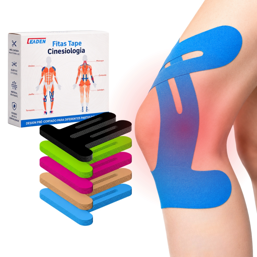 Fita Adesiva Bandagem Joelho Kinesio Tape Pré-Cortada Suporte Muscular Esportivo 4 Cores