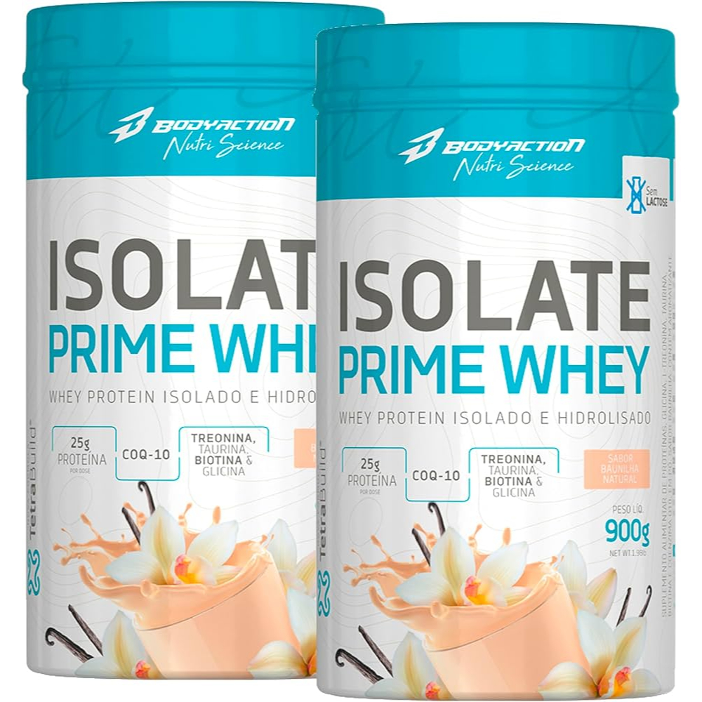 2 Whey Protein Isolado Zero Lactose 900g Isolate Prime BodyAction