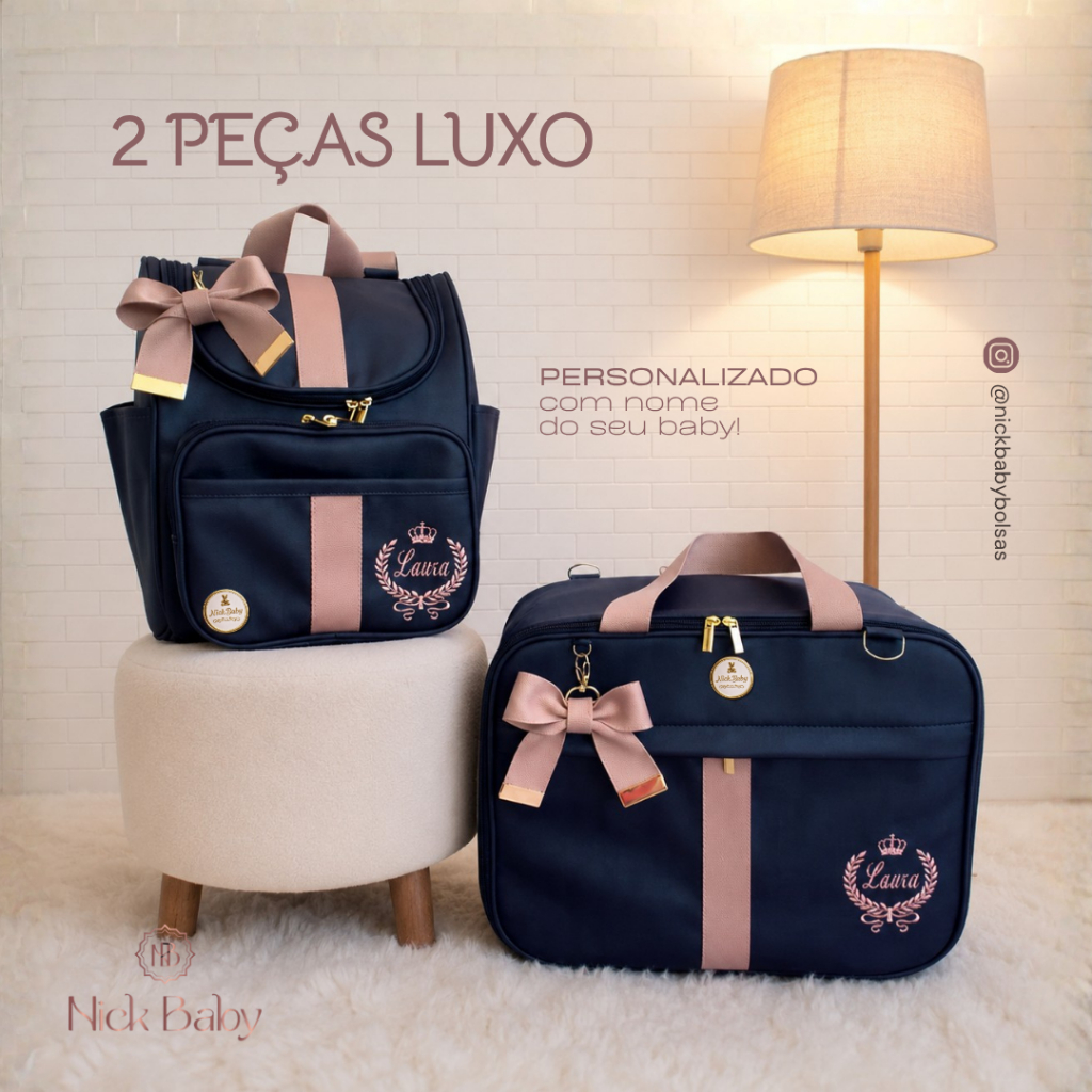 Kit Mala Maternidade Luxo Com 2 Peças. Bolsas Personalizada com nome do bebê. Nick Baby Bolsas
