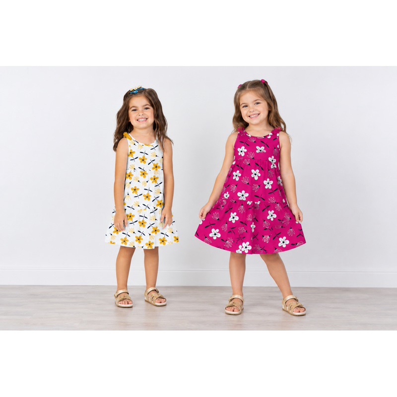 Vestido infantil Kyly meia malha 100% algodão Florido Menina Caimento Leve Confortável Promoção
